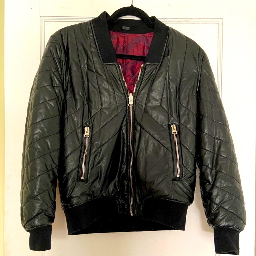 BlankNYC-Reversible faux leather/burgn camo bomber